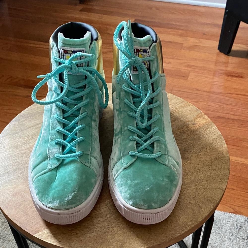 Puma Powder Green Fuzzy High-Top Sneakers
